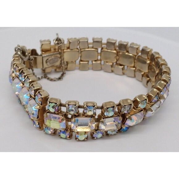Kramer NY Aurora Borealis Baguette Rhinestone Bracelet Gold Tone Metal Sparkly! - Picture 11 of 12